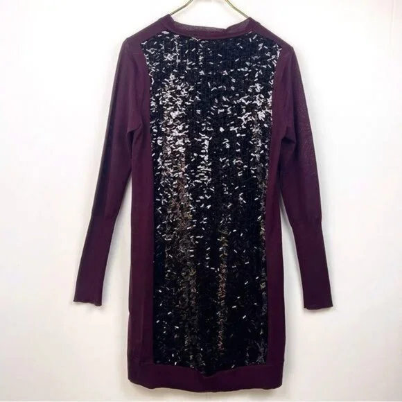 Diane Von Furstenberg Danette Sequin Purple Bodycon wool Sweater Dress Medium - Picture 3 of 10